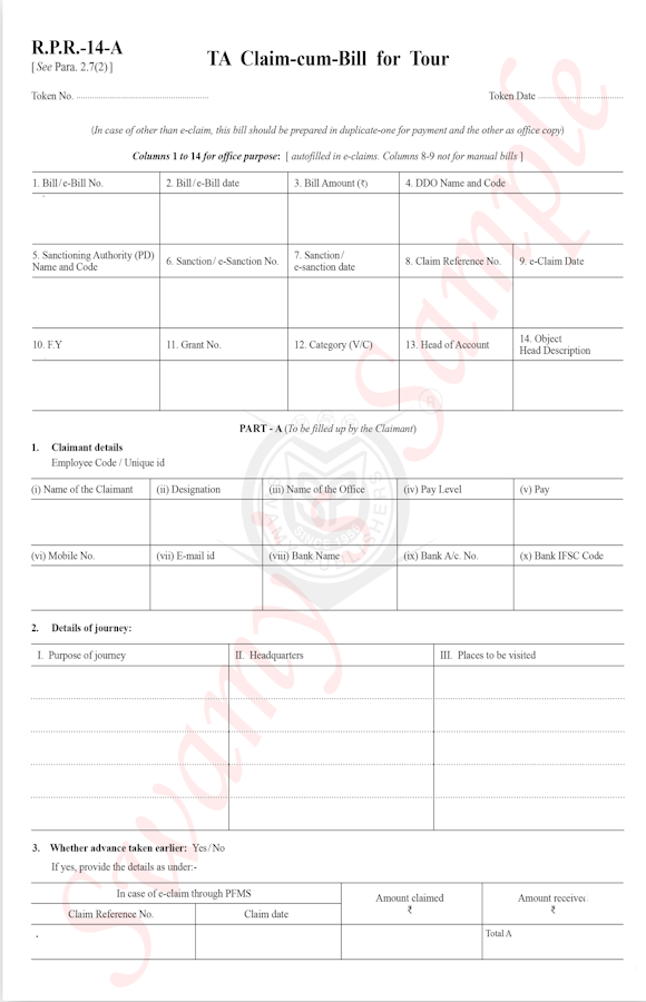 RPR-14A/TA CLAIM-CUM-BILL FOR TOUR (100) cover