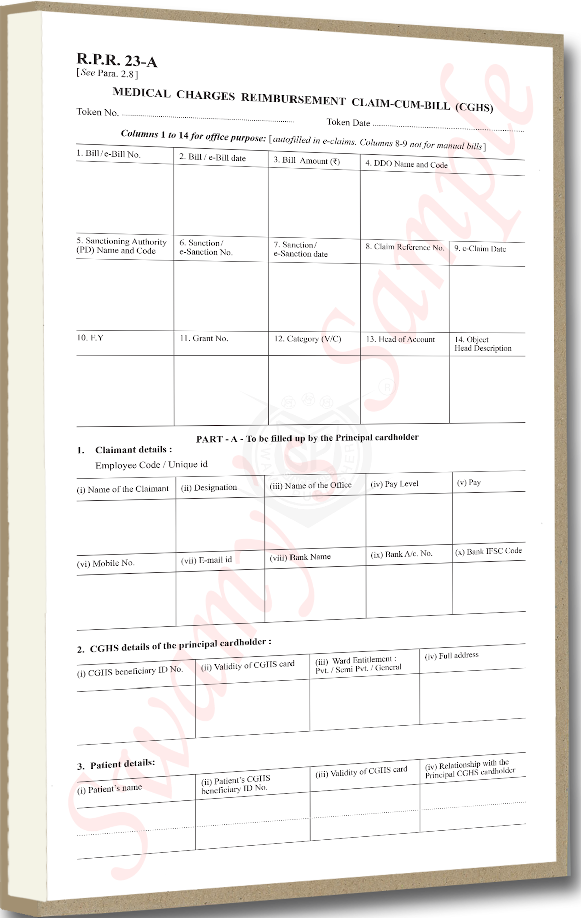 RPR-23A/ MEDL. CHARGES REIMB. CLAIM-CUM-BILL(CGHS) cover