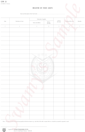 GFR-22 REGISTER OF FIXED ASSETS cover